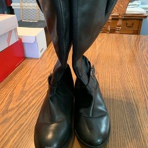 Black leather wide calf Boots